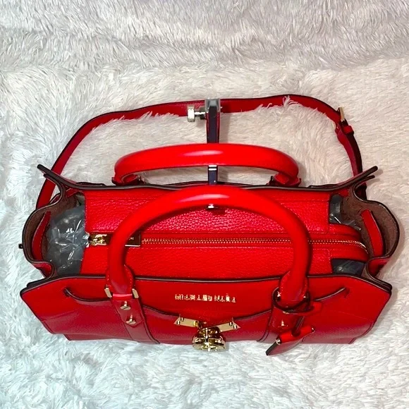 Michael Kors MK Nouveau Hamilton Leather Satchel Crossbody Bag Purse in Red - Picture 10 of 17